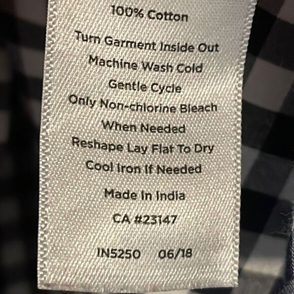 Talbots black and white check cotton classic tab sleeve button shirt 1X - Picture 11 of 12